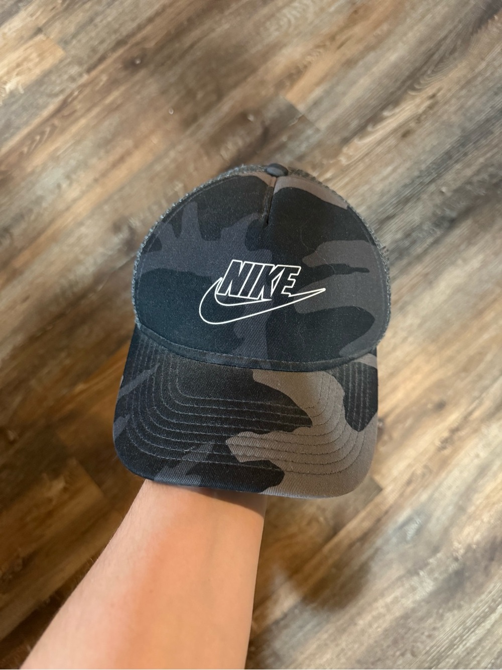 Nike Black & Gray Camo Logo Trucker Hat